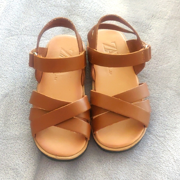 Zara Girls Sandals Size 24/8 Brown Kids Velcro - Picture 1 of 12